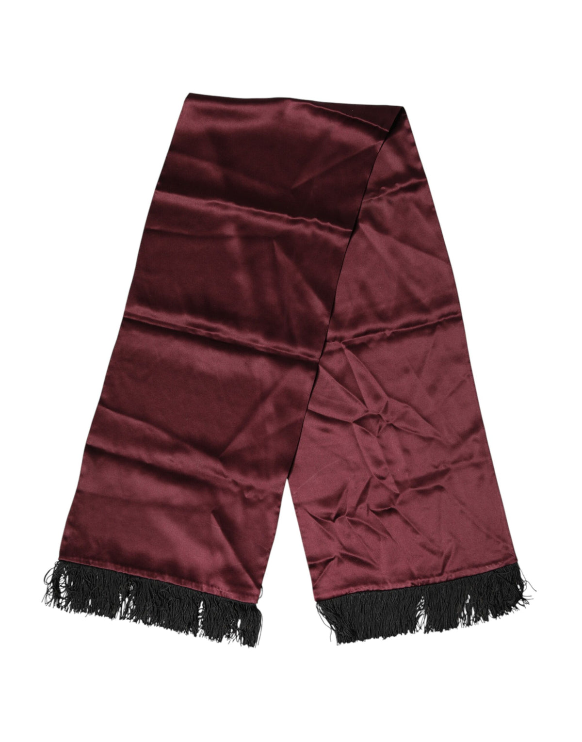 Maroon Silk Satin Fringes Neck Foulard Scarf